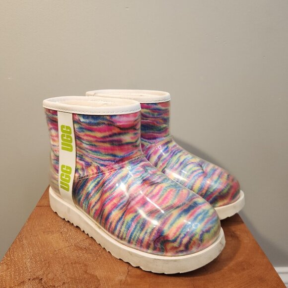 UGGS Classic Clear Mini Pixelate Winter and Rain Boots‎ Rainbow Barbie - Size 4 - Picture 1 of 7